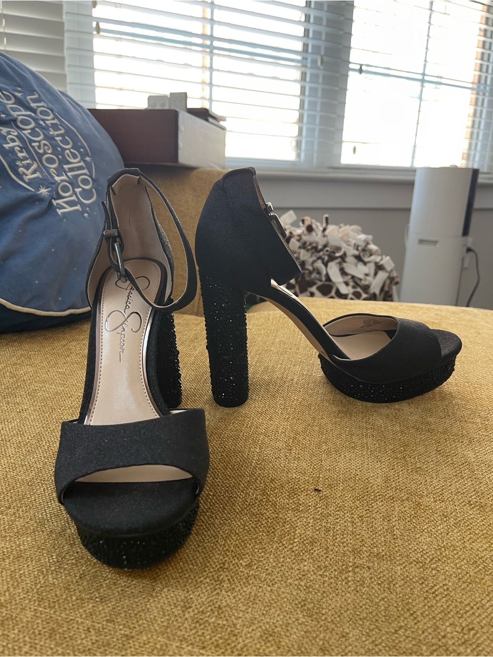 Jessica Simpson Black Glitter Platform Heel